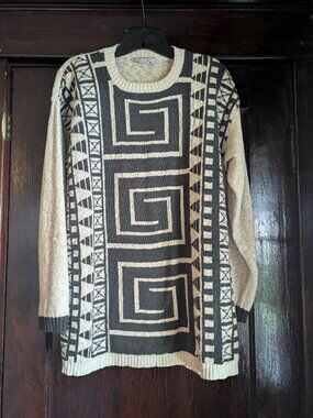 Vintage McNaughton Wear Geometric Black & Cream Cotton/Linen Sweater - M